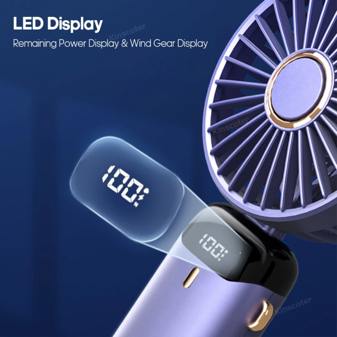 Şarjlı Taşınabilir  Mini El Fanı Dijital Göstergeli (1200 Mah.Pil Gücü) Ultra Hafif Ergonomik